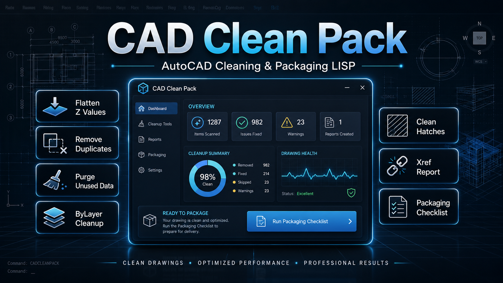 CAD Clean Pack \u002D AutoCAD Cleaning and Packaging LISP - AutoCad Script | ZadaX Marketplace